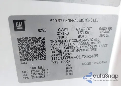 2020 Chevrolet Silverado 1500 4Wd Short Bed Custom from USA, damaged, VIN 1GCUYBEF0LZ251409